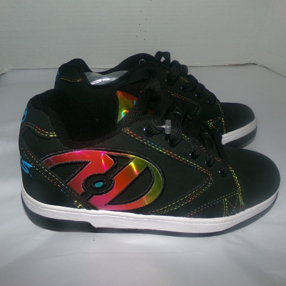 Heelys Youth 4.0 Black Rainbow Holographic Roller Shoes Skate Sneakers